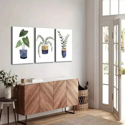 3pcs Minimalist Modern Green Plant Flower Canvas Unframed - High Quality Print 100% Australian Made Wall Canvas
