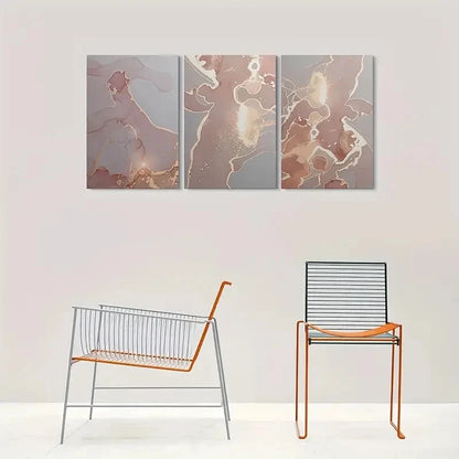 3pcs Rose Golden Marble Effect Metal Print Ready to Hang Art