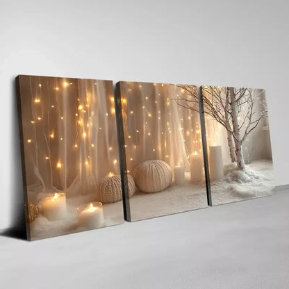 3pcs Modern Minimalist Soft lights & Candles  Art Set Canvas Framed 50x70cm -  High Quality Print 100% Australian Made Wall Canvas Ready to Hang