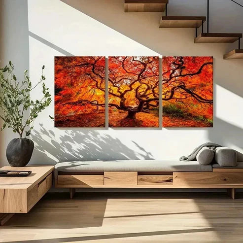 3pcs Red Tree with Branches Landscape Modern Wall Art Set Canvas Unframed - High Quality Print 100% Australian Made Wall Canvas