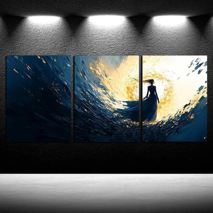 3pcs Modern Girl Silhouette Under Starry Sky Metal Print Ready to Hang Art