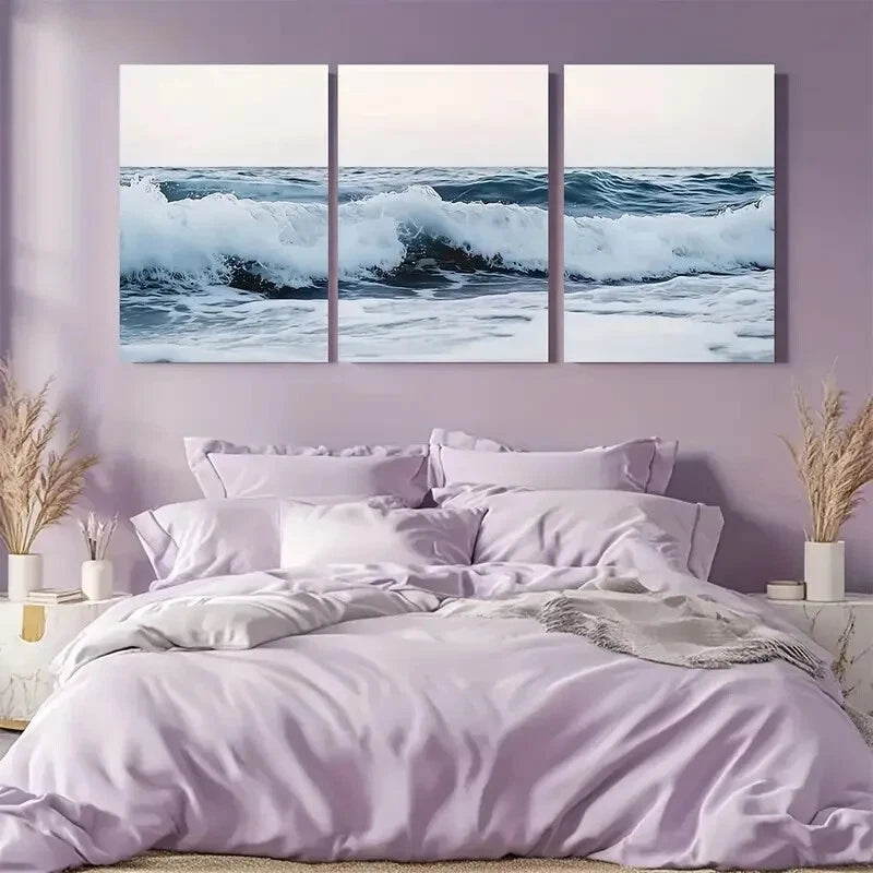 3pcs Large Aerial Beach Modern Ocean Waves Metal Print Ready to Hang Art