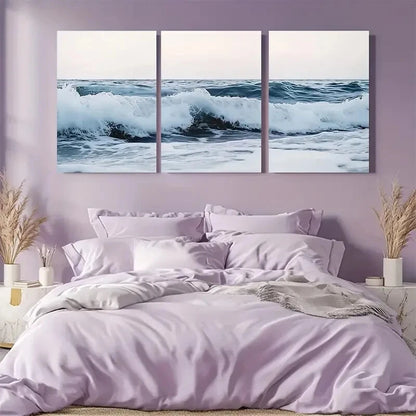 3pcs Large Aerial Beach Modern Ocean Waves Metal Print Ready to Hang Art