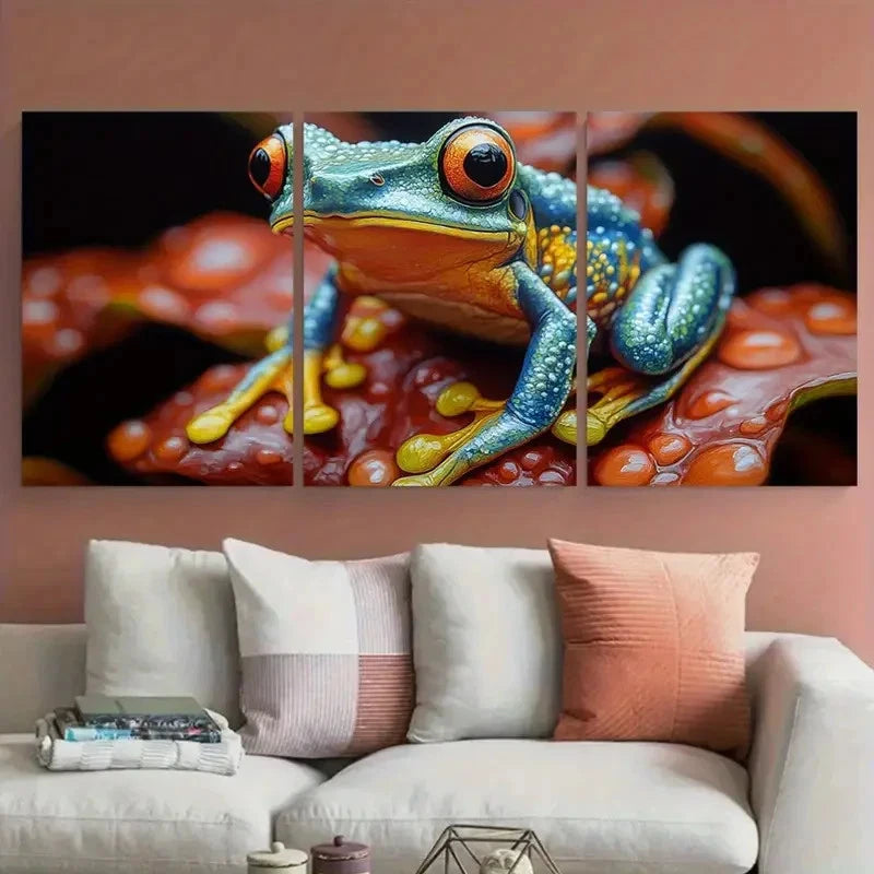 3pcs Vibrant Tree Frog Tropical Jungle Design Metal Print Ready to Hang Art