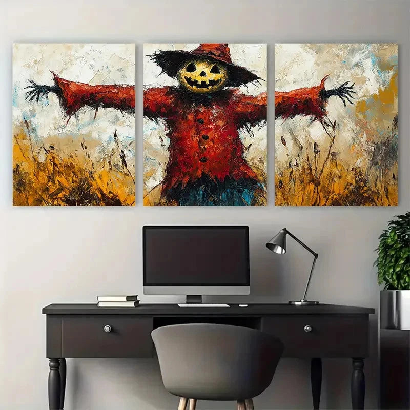 3pcs Scarecrow Halloween Illustration Metal Print Ready to Hang Art