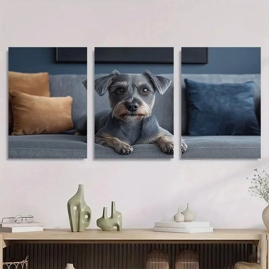 3pcs Modern Blue & Brown Dog Animal Metal Print Ready to Hang Art