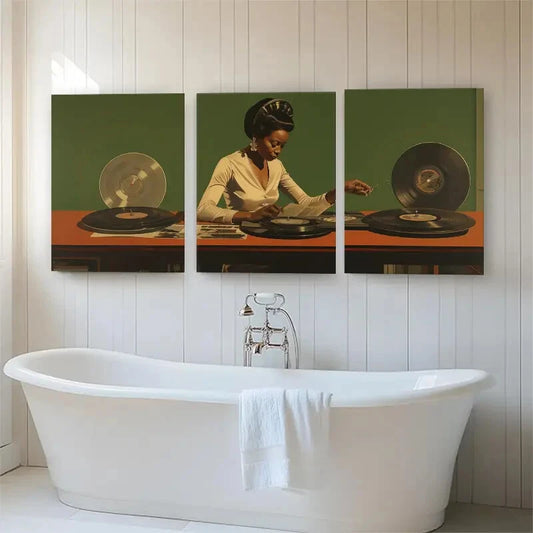 3pcs Vintage Vinyl Record Player Retro Perfect Wall Art Set Canvas Framed 40x60cm - High Quality Print 100% Australian Made Wall Canvas Ready to Hang