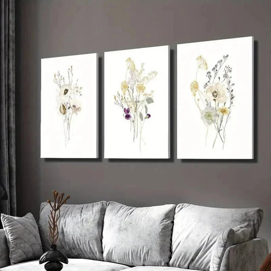 3pcs Modern Botanical Floral Watercolor Wall Art Set Canvas Framed 50x70cm - High Quality Print 100% Australian Made Wall Canvas Ready to Hang
