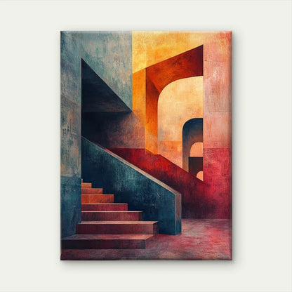 Blue & Orange Geometric Design Metal Print Ready to Hang