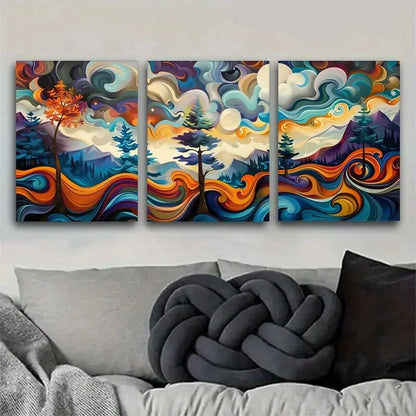 3pcs Abstract Landscape Vibrant Swirl Perfect Wall Art Set Canvas Framed 40x60cm - High Quality Print 100% Australian Made Wall Canvas Ready to Hang