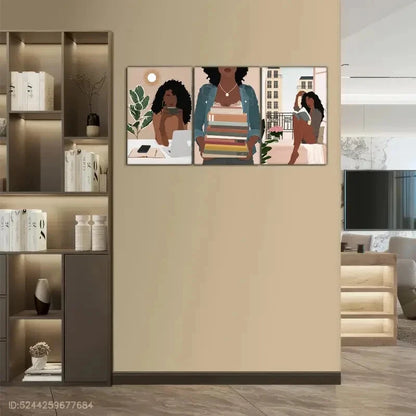 3pcs Black Girl Art Book Art Poster Reading Girl Metal Print Ready to Hang Art