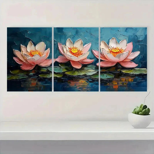 3pcs Vibrant Pink & White Flowers Oil Painting Metal Print Ready to Hang Art