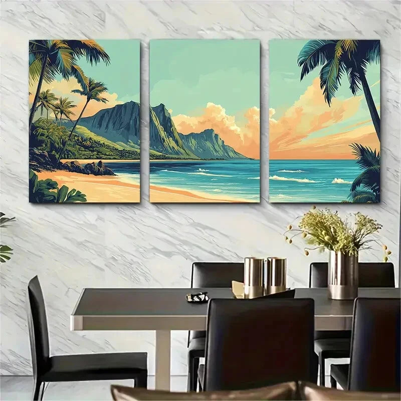 3pcs Kailua Hawaii Tropical Beach Travel Poster Metal Print Ready to Hang Art