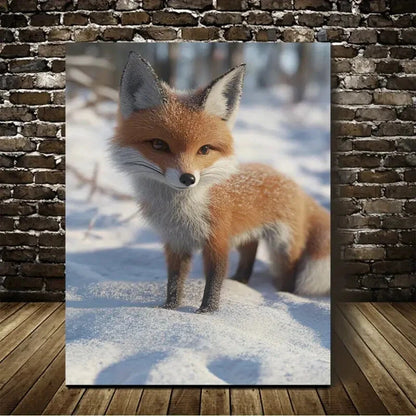 Snow Red Fox On The Snow Painting 40x60cm Metal Print Ready to Hang