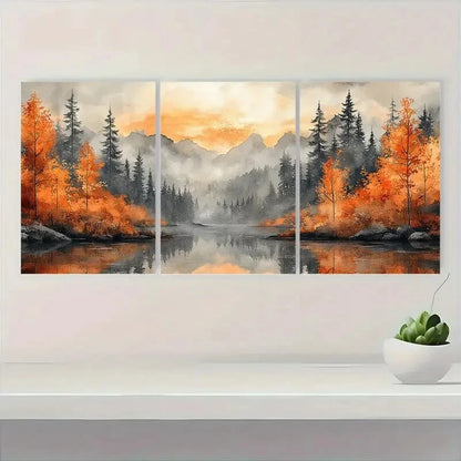 3pcs Rainy Day Landscape with Mountains Metal Print Ready to Hang Art