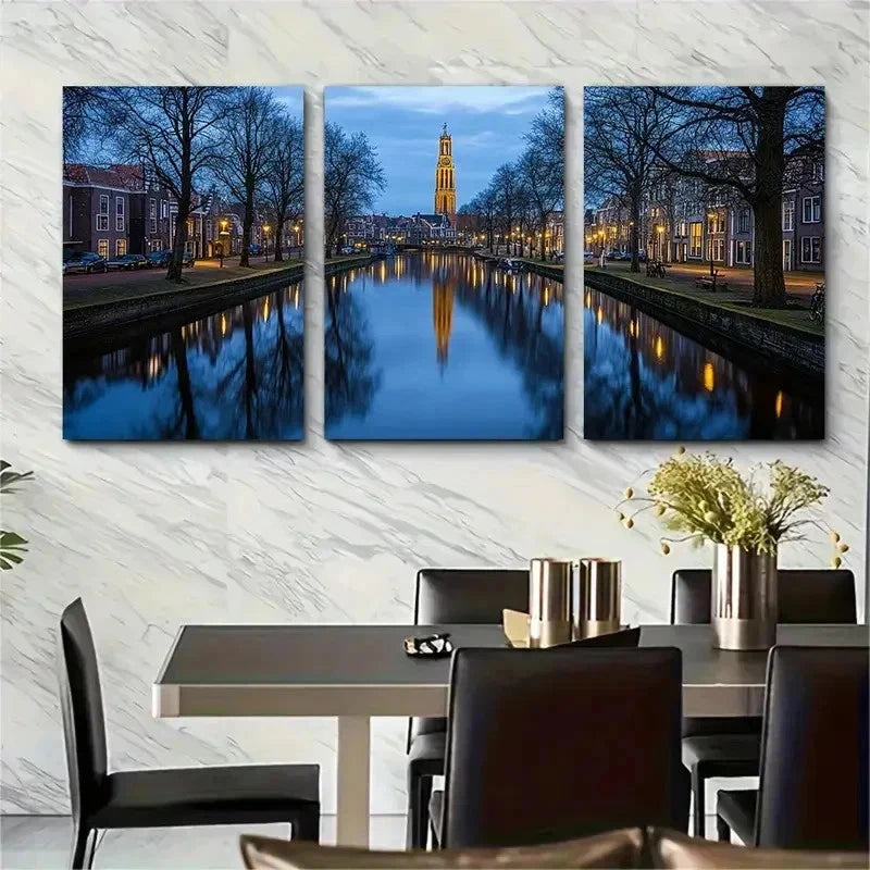 3pcs Groningen Netherlands Cityscape Perfect Wall Art Set Canvas Framed 40x60cm - High Quality Print 100% Australian Made Wall Canvas Ready to Hang