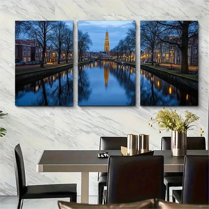 3pcs Groningen Netherlands Cityscape Perfect Wall Art Set Canvas Framed 40x60cm - High Quality Print 100% Australian Made Wall Canvas Ready to Hang