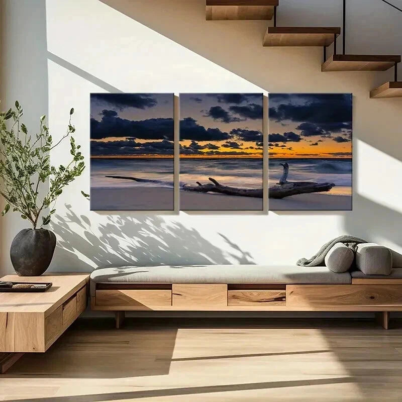 3pcs Sea Surface At Dusk Beach Modern Wall Art Set Canvas Framed 40x60cm - High Quality Print 100% Australian Made Wall Canvas Ready to Hang