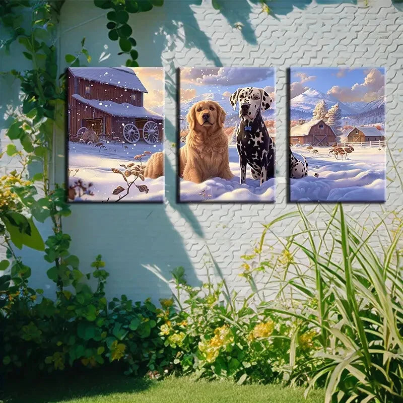 3pcs Golden Retriever and A Dalmatian Dog Design Metal Print Ready to Hang Art