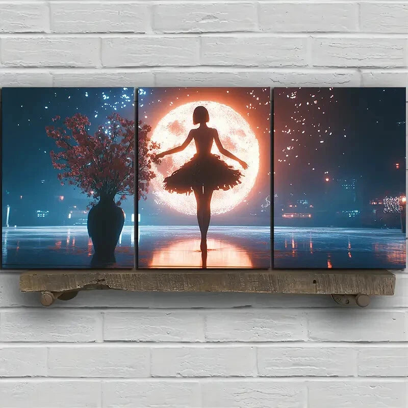 3pcs The Girl Dancing Under The Starry Sky Metal Print Ready to Hang Art