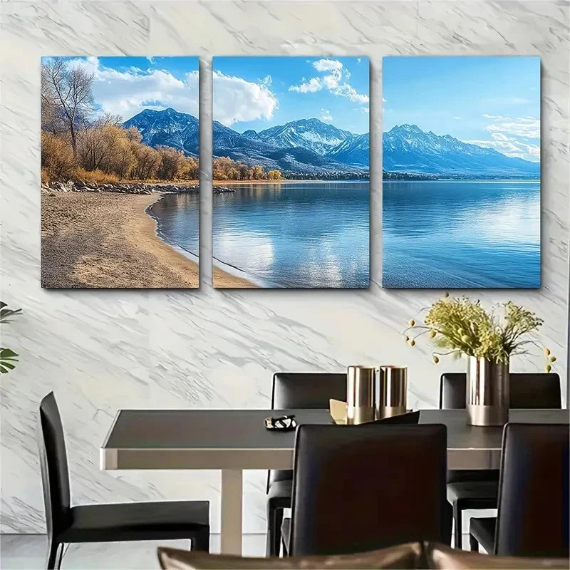 3pcs Rendezvous Beach Metal Print Ready to Hang Art