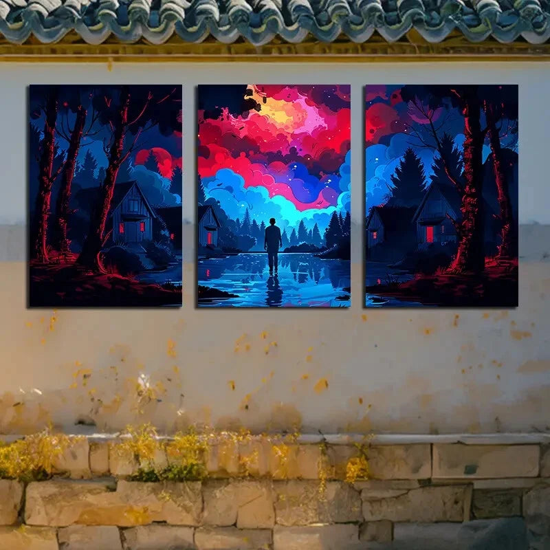 3pcs Surreal Landscape Illusionary Realm Design Metal Print Ready to Hang Art