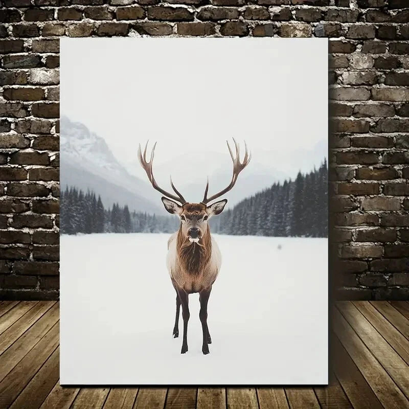 Majestic Stag in Snowy Landscape Painting 40x60cm Metal Print Ready to Hang