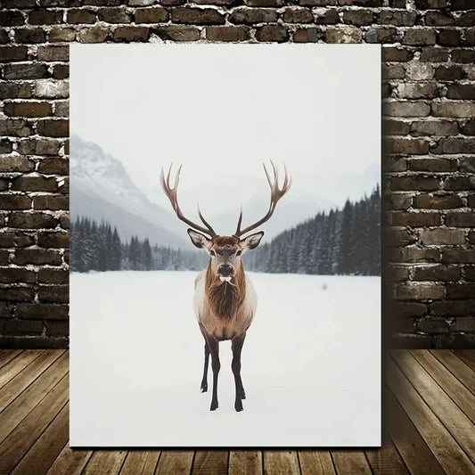 Majestic Stag in Snowy Landscape Painting 40x60cm Metal Print Ready to Hang