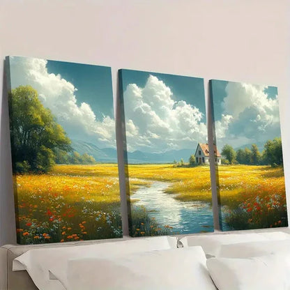 3pcs Antique Country Painting with Serene TU Wall Art Set Canvas Unframed - High Quality Print 100% Australian Made Wall Canvas