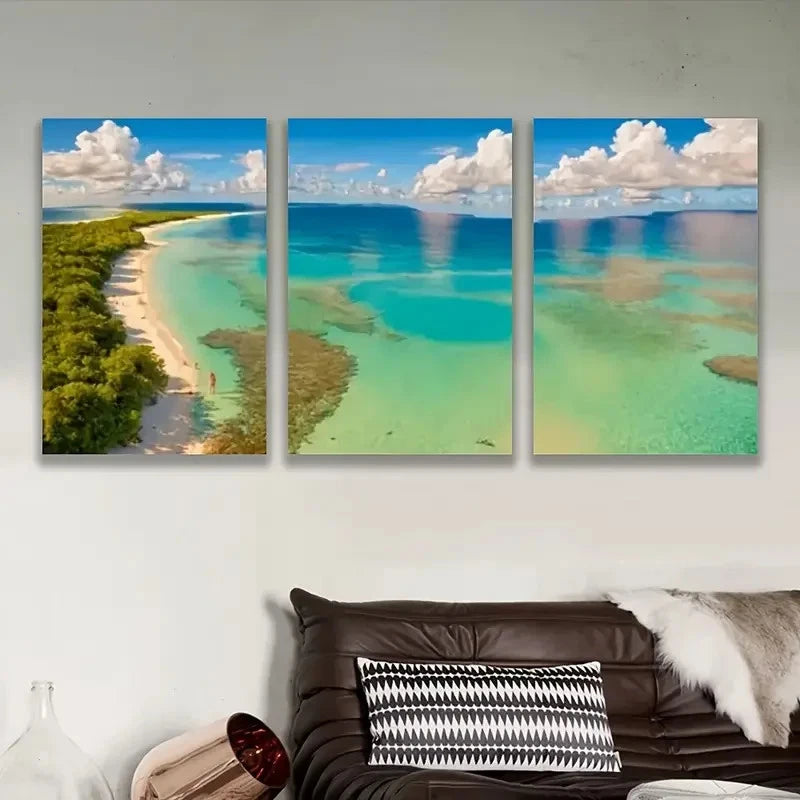 3pcs Turquoise Waters of a Tropical Seascape Wall Art Set Canvas Framed 40x60cm - High Quality Print 100% Australian Made Wall Canvas Ready to Hang