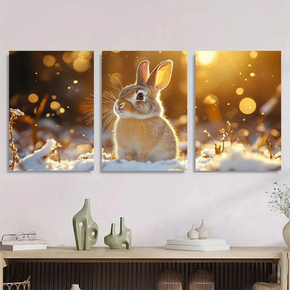 3pcs Vibrant Rabbit Tail Forest Animal Metal Print Ready to Hang Art