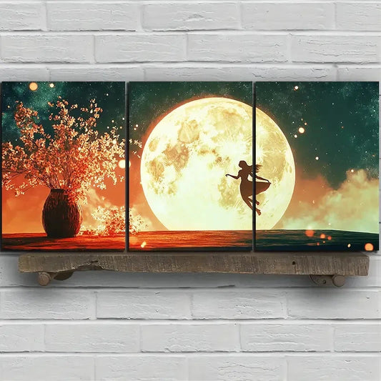 3pcs Girl Dancing Under The Starry Sky Metal Print Ready to Hang Art