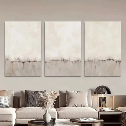3pcs Beige Grey Abstract Landscape Modern Metal Print Ready to Hang Art