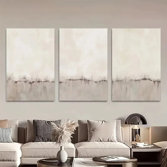 3pcs Beige Grey Abstract Landscape Modern Metal Print Ready to Hang Art