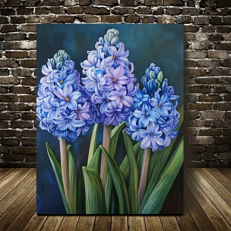 Vibrant Blue Hyacinth Flowers with Dark Background 40x60cm Metal Print Ready to Hang