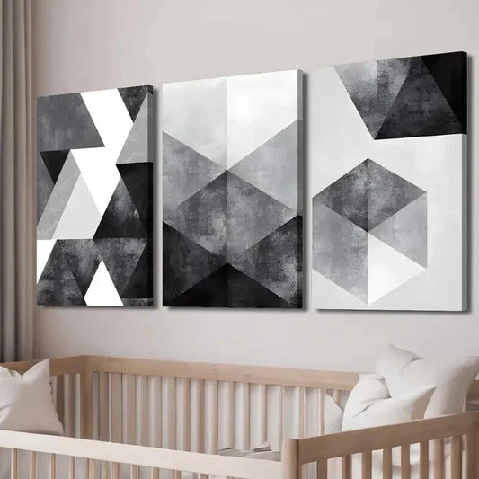 3pcs Black And White Geometric Decorative Wall Art Set Canvas Framed 40x60cm - High Quality Print 100% Australian Made Wall Canvas Ready to Hang