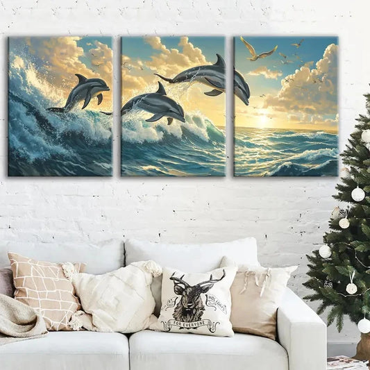 3pcs Dolphin Canvas Wall Art Set Canvas Framed 40x60cm - High Quality Print 100% Australian Made Wall Canvas Ready to Hang