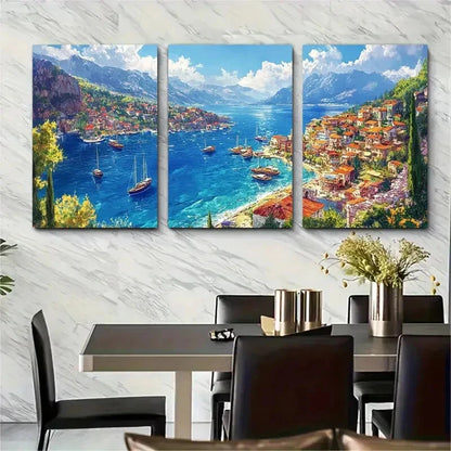 3pcs Vibrant Turkey Landscape with Blue Waters Metal Print Ready to Hang Art