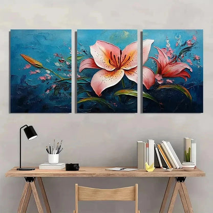 3pcs Original Lily Flower Floral Perfect Wall Art Set Canvas Framed 60x90cm - High Quality Print 100% Australian Made Wall Canvas Ready to Hang