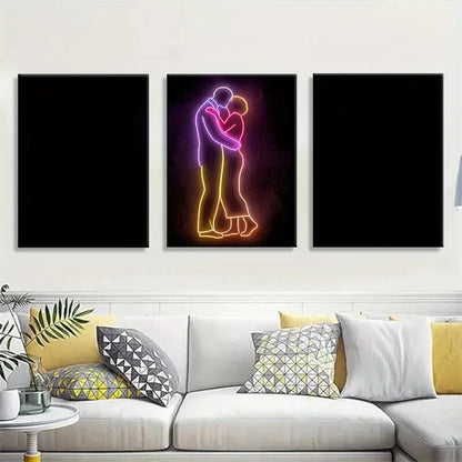 3pcs Neon Love Couple Modern Romantic Decor Metal Print Ready to Hang Art