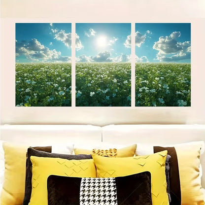 3pcs Serene Field of Shamrocks Metal Print Ready to Hang Art
