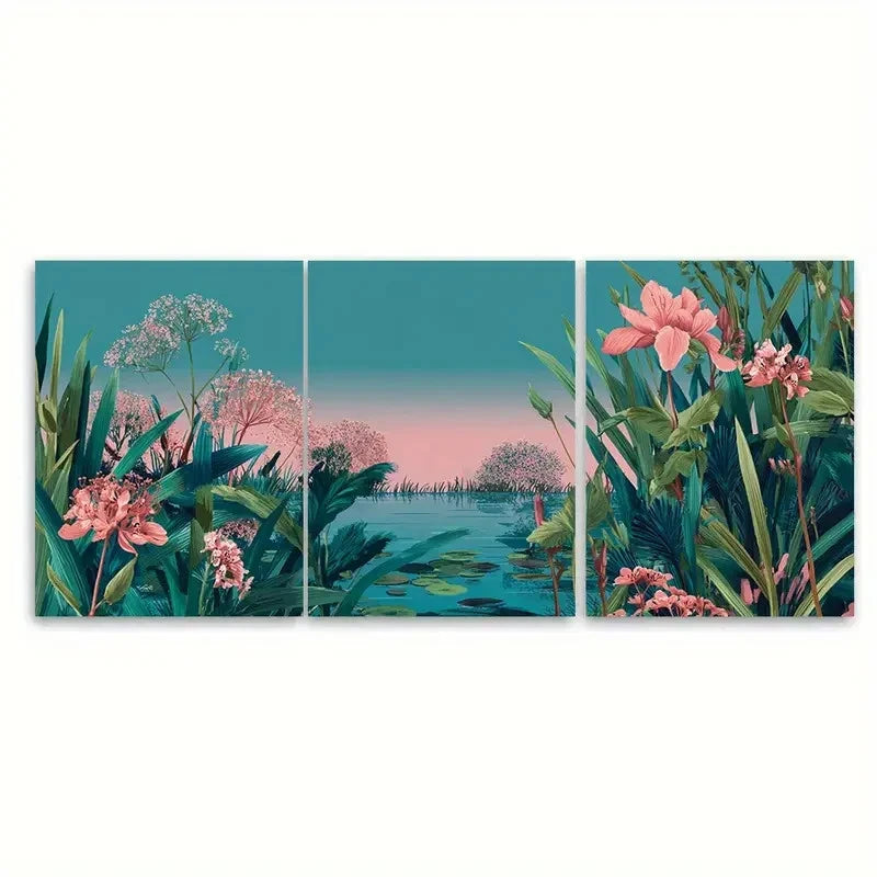 3pcs Norfolk Broads National Parks Illustration Wall Art Set Canvas Framed 50x70cm - High Quality Print 100% Australian Made Wall Canvas Ready to Hang