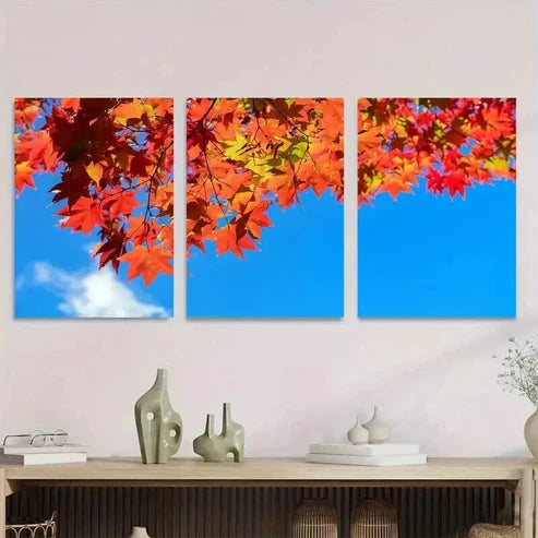 3pcs Colorful Fall Foliage with Blue Sky Vibrant Wall Art Set Canvas Unframed - High Quality Print 100% Australian Made Wall Canvas