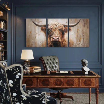 3pcs Highland Cow Art Rustic Farmhouse Painting Metal Print Ready to Hang Art
