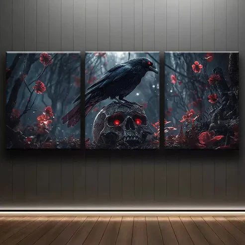 3pcs Raven skull Canvas Framed  60x90cm - High Quality Print 100% Australian Made Wall Canvas Ready to Hang