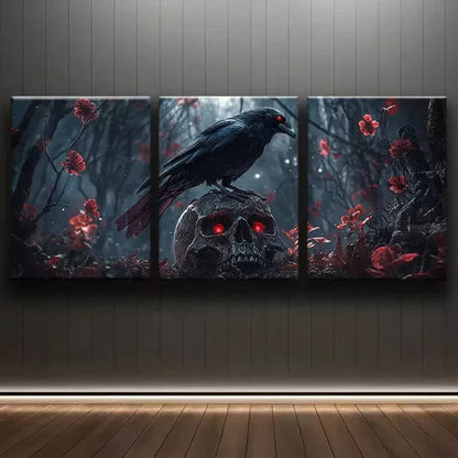 3pcs Raven skull Canvas Framed  60x90cm - High Quality Print 100% Australian Made Wall Canvas Ready to Hang