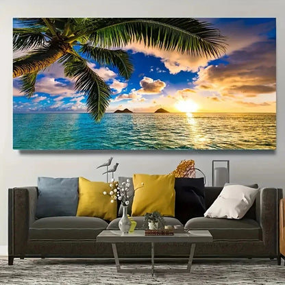 Tranquil Beach Sunset sky wall canvas office home room framed 120x60cm