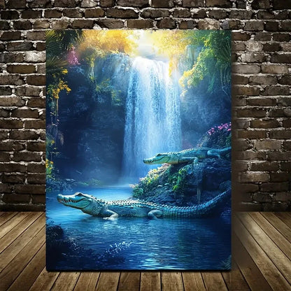 Beautiful Vibrant Crocodile Scene Crystal Painting 40x60cm Metal Print Ready to Hang