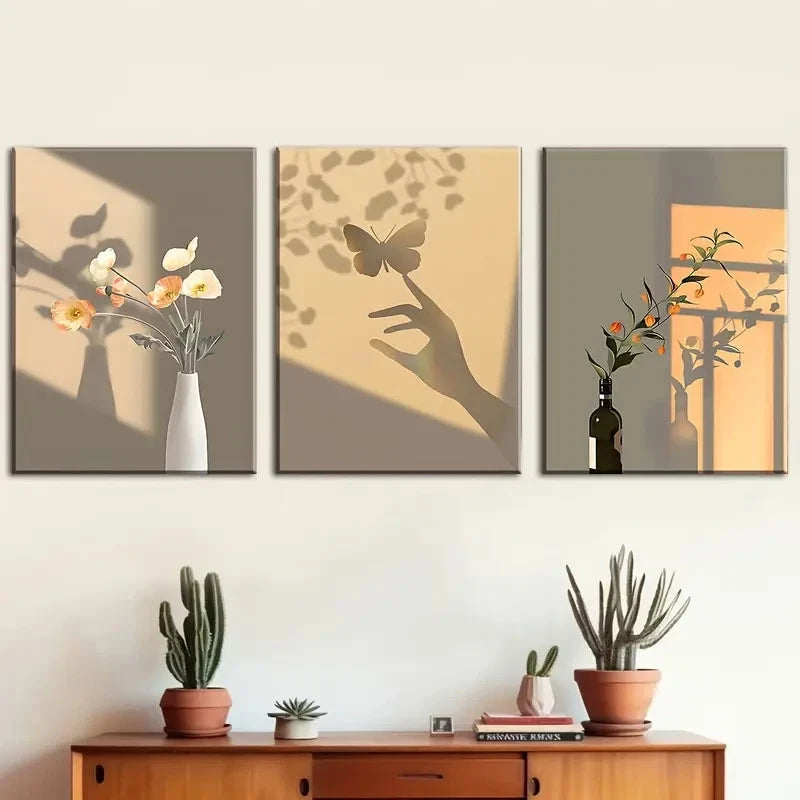 3pcs Beautiful Floral and Sunny Plant Patterns Metal Print Ready to Hang Art
