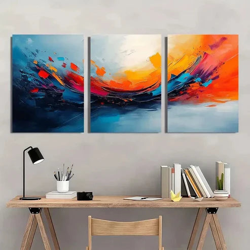 3pcs Abstract Colour Splashes Wall Art Set Canvas Unframed - High Quality Print 100% Australian Made Wall Canvas